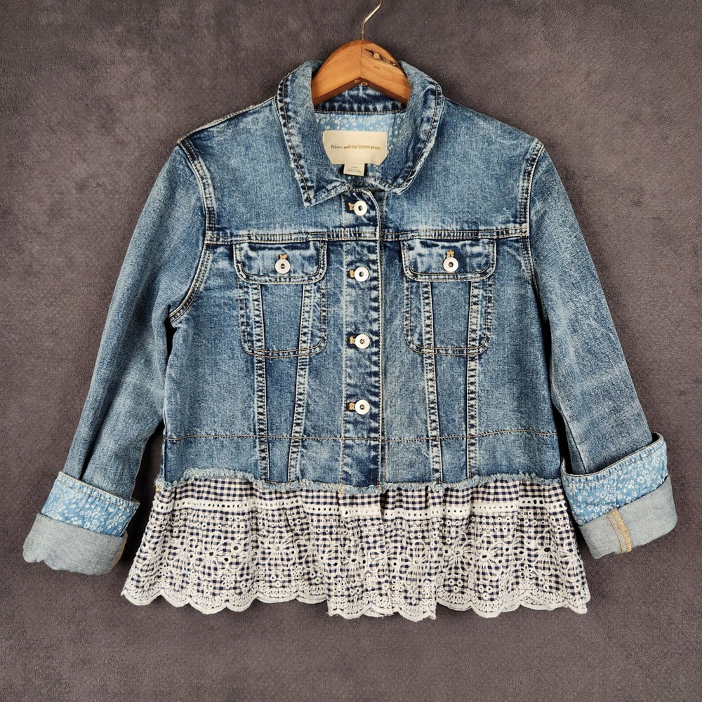 Anthropology Pilcro and the Letterpress Denim Jacket Medium Gingham Eyelet